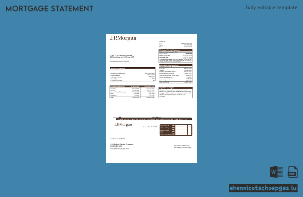 USA JP Morgan Bank Hypothekenabrechnung in Word- und PDF-Formaten – Beispielvorschau
